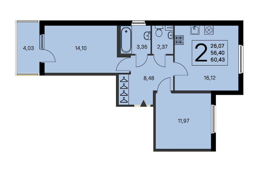 2-комнатная квартира 56.4 м², 1/4 эт., ЖК «Любоград в Стрельне»